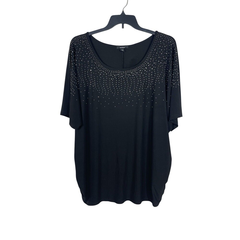 Espresso 3X Black Rhinestone Studded Dolman Sleeve Tunic Top Glam Plus